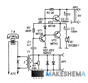 Схема приставки громкоговорителя к телефону