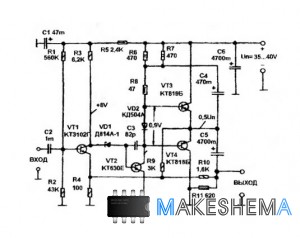 Схема транзисторного усилителя 20W