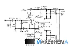 Схема усилителя мощности на микросхеме LM1875