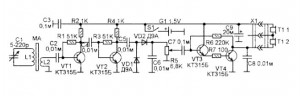 Схема простого приемника на четырех транзисторах