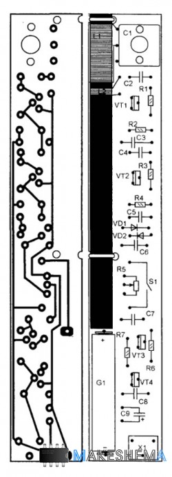 Схема простого приемника на четырех транзисторах