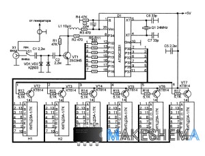 Схема низкочастотного частотомера на АТ89С2051